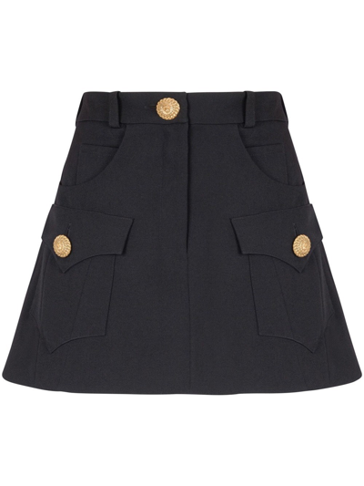 Balmain Wool A-line Mini Skirt In Black