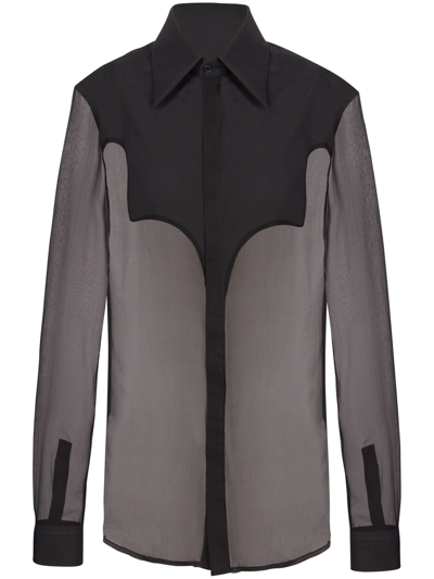 Balmain Sheer Chiffon Western Shirt In Black