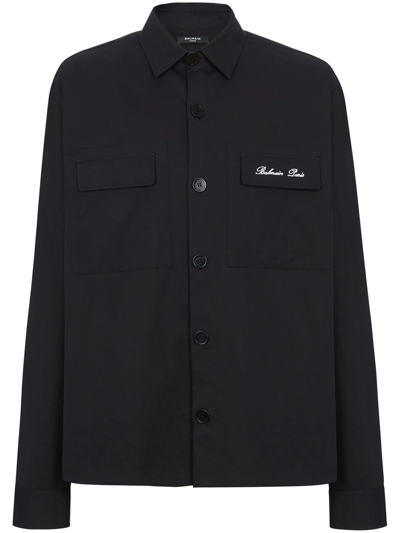 Balmain Logo-embroidered Cotton Shirt In Black