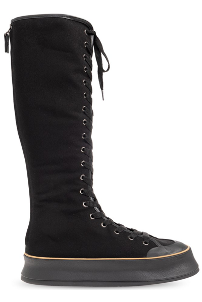 Max Mara Canvas Lace-up Boots In Black  