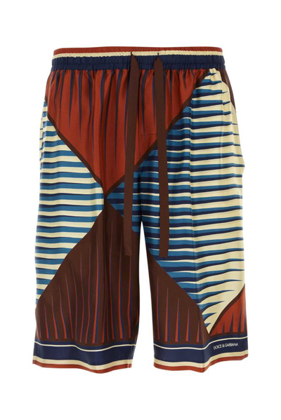 Dolce & Gabbana Bermuda Shorts In Printed Satin In Multicolour