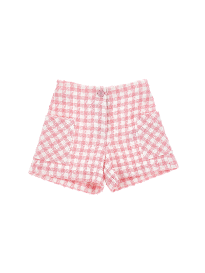 Monnalisa Houndstooth Shorts In White + Rosa Fairytale