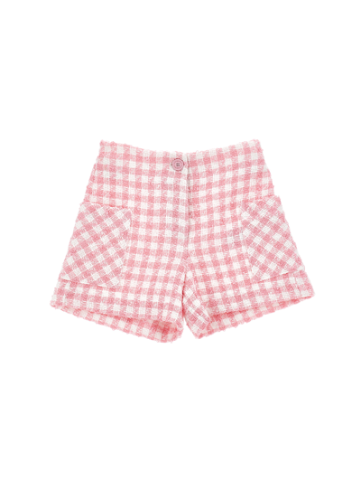 Monnalisa Kids'   Houndstooth Shorts In White + Rosa Fairytale