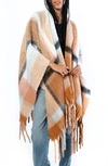Marcus Adler Plaid Fringed Ruana In Rust