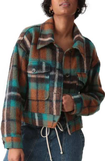 Electric & Rose Spencer Plaid Crop Jacket In Pine/ Umber