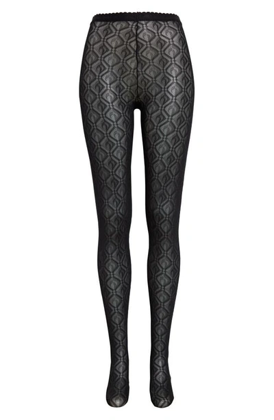 Marine Serre Moonogram Mesh Jacquard Tights In Black