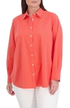 Foxcroft Oversize Cotton Blend Button-up Shirt In Tangerine