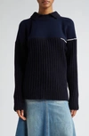 VICTORIA BECKHAM COLLARED LAMBSWOOL MIXED STITCH SWEATER