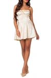 Edikted Athalia Strapless Floral Satin Jacquard Minidress In Champagne