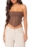 Edikted Women's Evangeline Sheer Mesh Corset Top In Brown