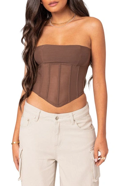 Edikted Women's Evangeline Sheer Mesh Corset Top In Brown