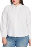 Court & Rowe Texture Cotton Blouson Button Down Top In Ultra White