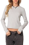 Edikted Marny Crop Waffle Top In Gray Melange