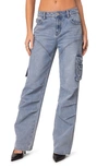 Edikted Winslow Straight Leg Cargo Jeans In Light-blue
