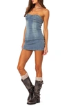 Edikted Alissa Strapless Denim Minidress In Light-blue