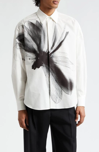 ALEXANDER MCQUEEN DRAGONFLY PRINT LONG SLEEVE COTTON BUTTON-UP SHIRT