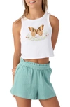 O'NEILL KIDS' FOLIAGE BUTTERFLY COTTON GRAPHIC CROP TANK