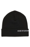 Acne Studios Embroidered Logo Wool Blend Beanie In Black