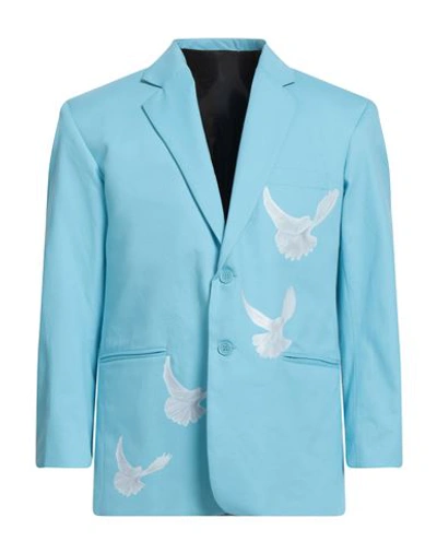 3.paradis Man Blazer Turquoise Size 42 Cotton In Blue