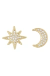 Covet Moon And Star Cz Pavé Stud Earrings In Gold