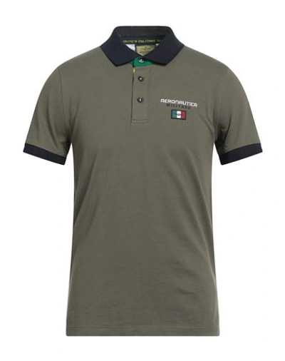 Aeronautica Militare Man Polo Shirt Military Green Size M Cotton, Elastane