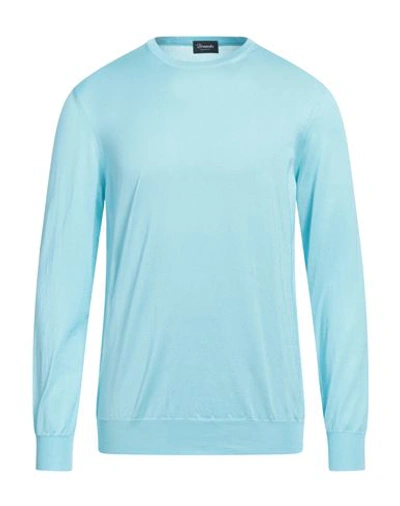 Drumohr Man Sweater Turquoise Size 42 Cotton In Blue