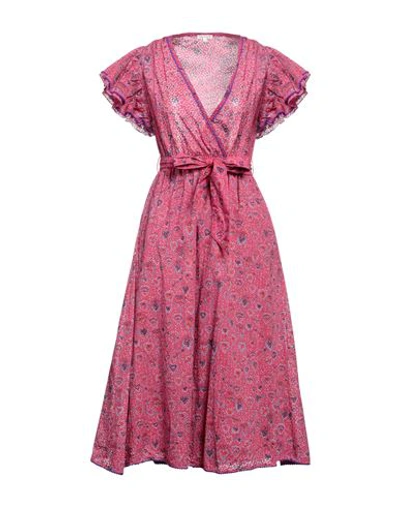 Poupette St Barth Woman Midi Dress Fuchsia Size L Cotton In Pink