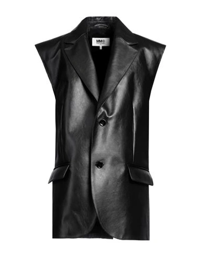 Mm6 Maison Margiela Woman Blazer Black Size 14 Ovine Leather
