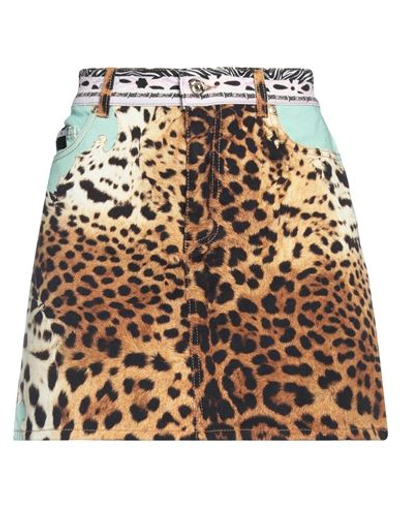 Just Cavalli Woman Denim Skirt Camel Size 14 Cotton, Elastane In Beige