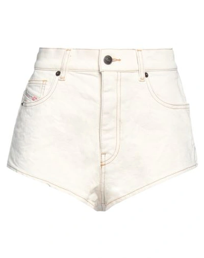 Diesel Woman Denim Shorts Ivory Size 29 Cotton, Elastane In White