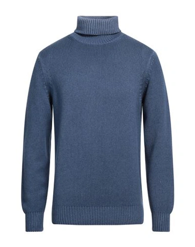 Filippo De Laurentiis Man Turtleneck Slate Blue Size 40 Merino Wool, Silk, Cashmere