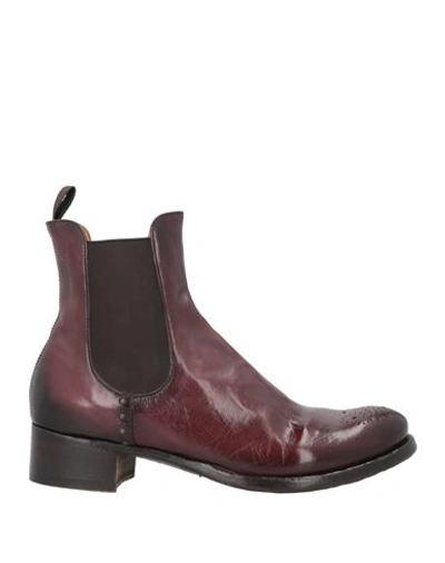 Officine Creative Italia Woman Ankle Boots Burgundy Size 9 Leather In Red
