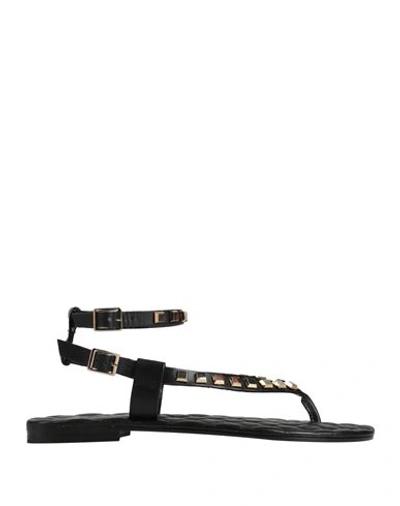 Cécile Woman Thong Sandal Black Size 7 Leather