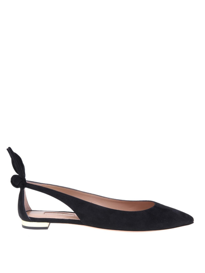 Aquazzura Forever Marilyn Cutout Ballet Flats In Black Suede