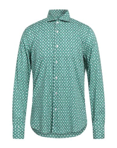 Fedeli Man Shirt Green Size 17 ½ Cotton, Elastane