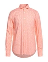 Fedeli Man Shirt Salmon Pink Size 17 Cotton, Elastane