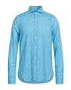 Fedeli Man Shirt Azure Size 17 ½ Cotton, Elastane In Blue
