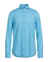 Fedeli Man Shirt Azure Size 15 Cotton, Elastane In Blue