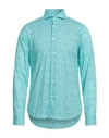 Fedeli Man Shirt Turquoise Size 17 Cotton, Elastane In Blue
