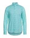 Fedeli Man Shirt Turquoise Size 15 Cotton, Elastane In Blue