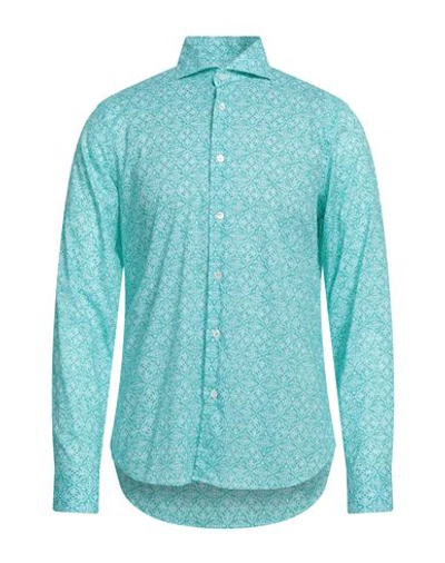 Fedeli Man Shirt Turquoise Size 15 Cotton, Elastane In Blue