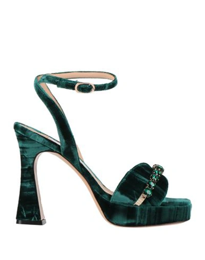 Francesco Sacco Woman Sandals Emerald Green Size 10 Textile Fibers