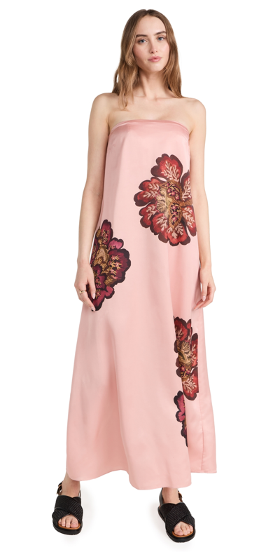 Significant Other Satin Floral Strapless Maxi Dress In Rose Print