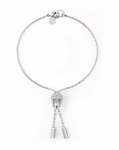 Philipp Plein Sliding $kull Crystal Cable Chain Bracelet Woman Bracelet Silver Size Onesize Stainles