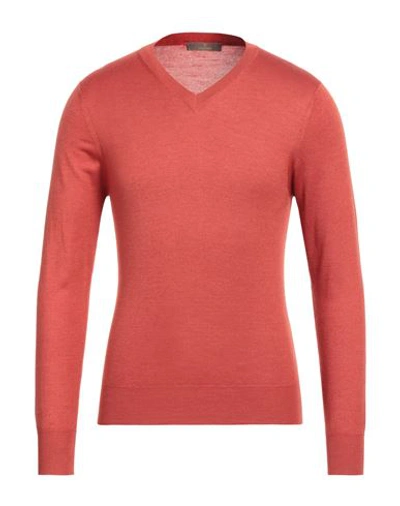 Cruciani Man Sweater Rust Size 36 Cashmere, Silk In Red