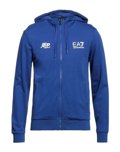 Ea7 Man Sweatshirt Blue Size Xxl Cotton, Elastane