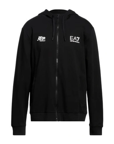 Ea7 Man Sweatshirt Black Size Xxs Cotton, Elastane