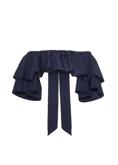 ADAM LIPPES CROPPED RUFFLE TOP IN SILK FAILLE