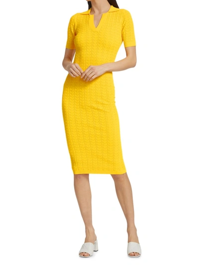 Adam Lippes Short Sleeve Polo Dress In Cotton Crepe In Yellow