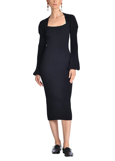 Adam Lippes Long Sleeve Knit Dress In Viscose Crepe In Black
